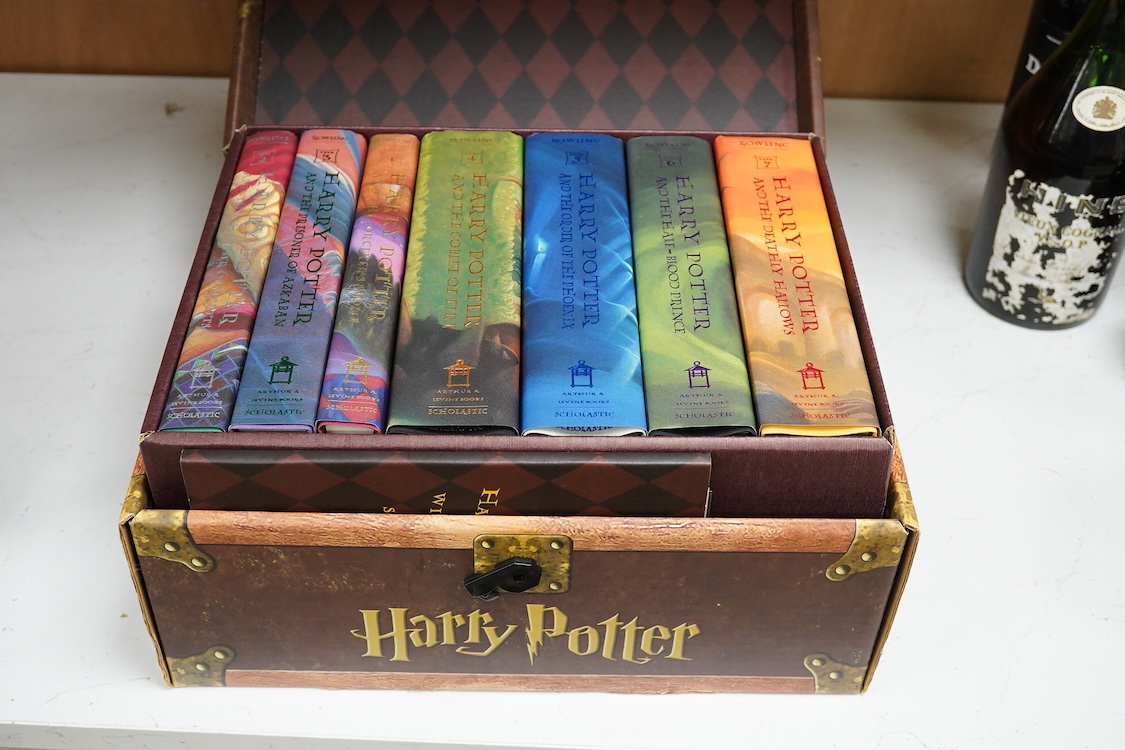 Books: Harry Potter cased set of seven books. American first editions., Half Blood Prince 2005 - first printing, Deathly Hallows 2007 - first printing